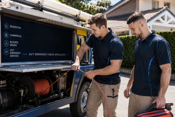Two plumbers working on a blocked drain in Regents Park