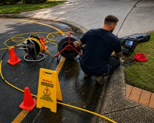 Plumber checking a blocked drain on a Regents Park job